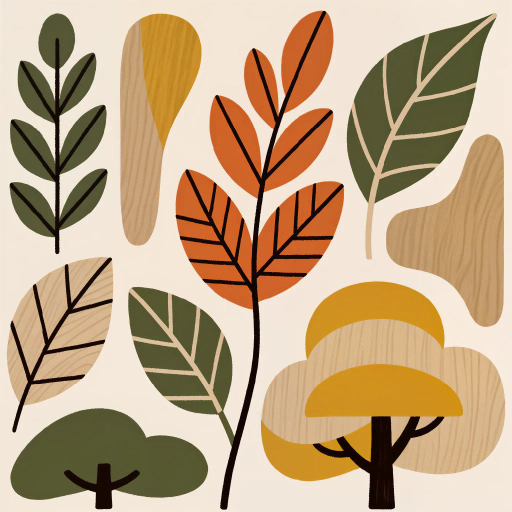 Mid-Century Modern Nature Wall Art – Abstract Trees & Leaves in Earthy Olive, Burnt Orange & Mustard - Image 4