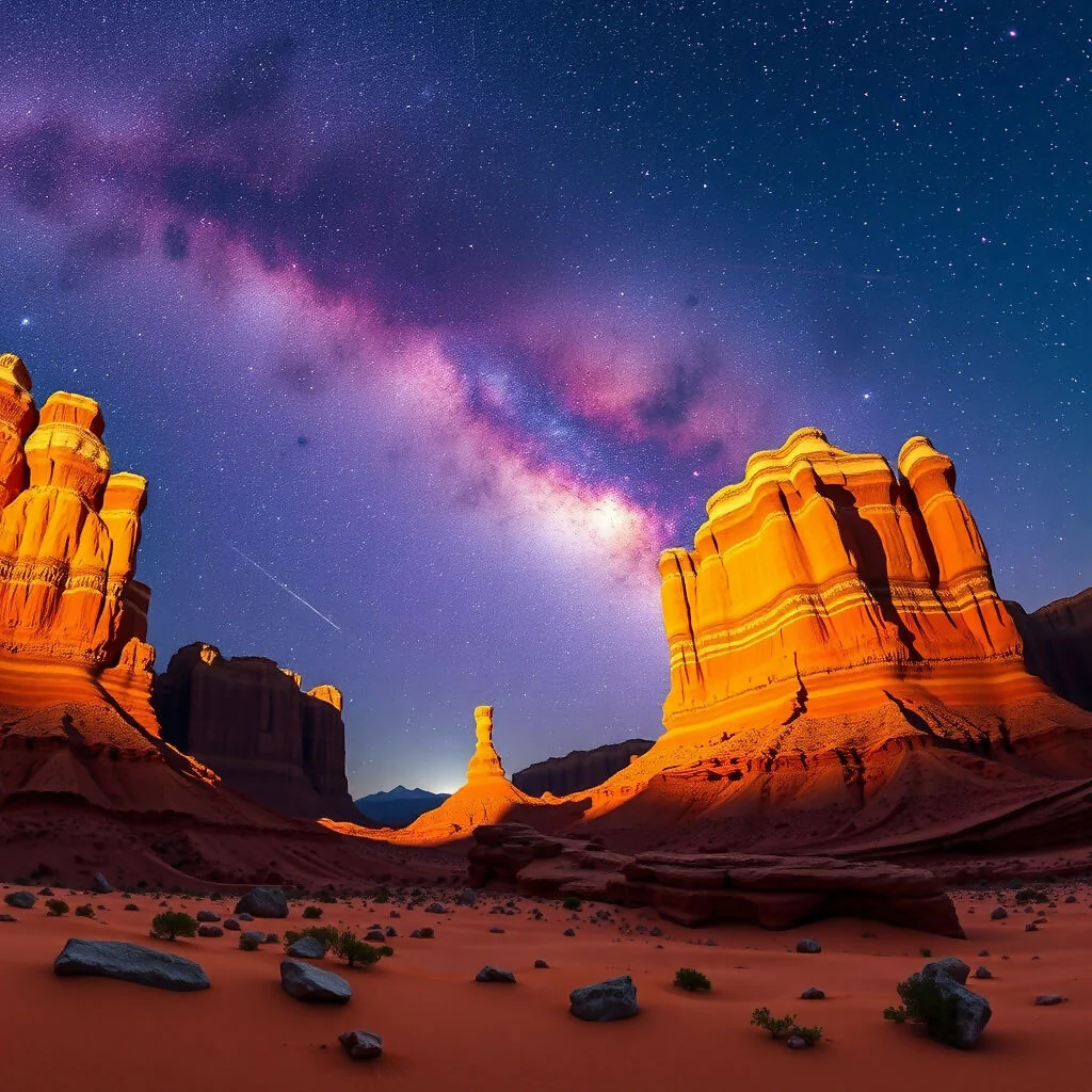Milky Way Over Red Rock Canyon Desert at Night
