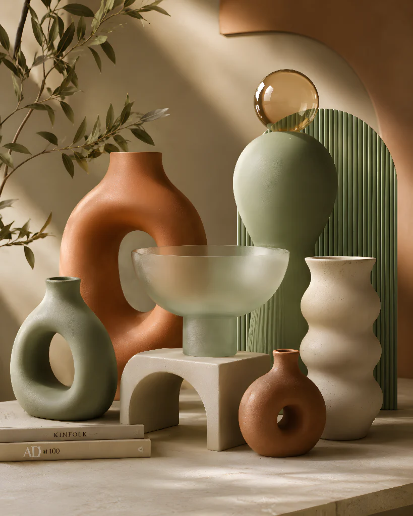 Modern Earthy Sculptural Vases: Minimalist Ceramic Still Life