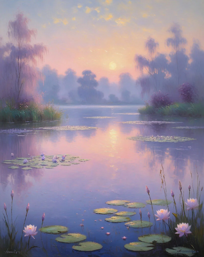 Monet Water Lily AI Print - Impressionist Garden Canvas