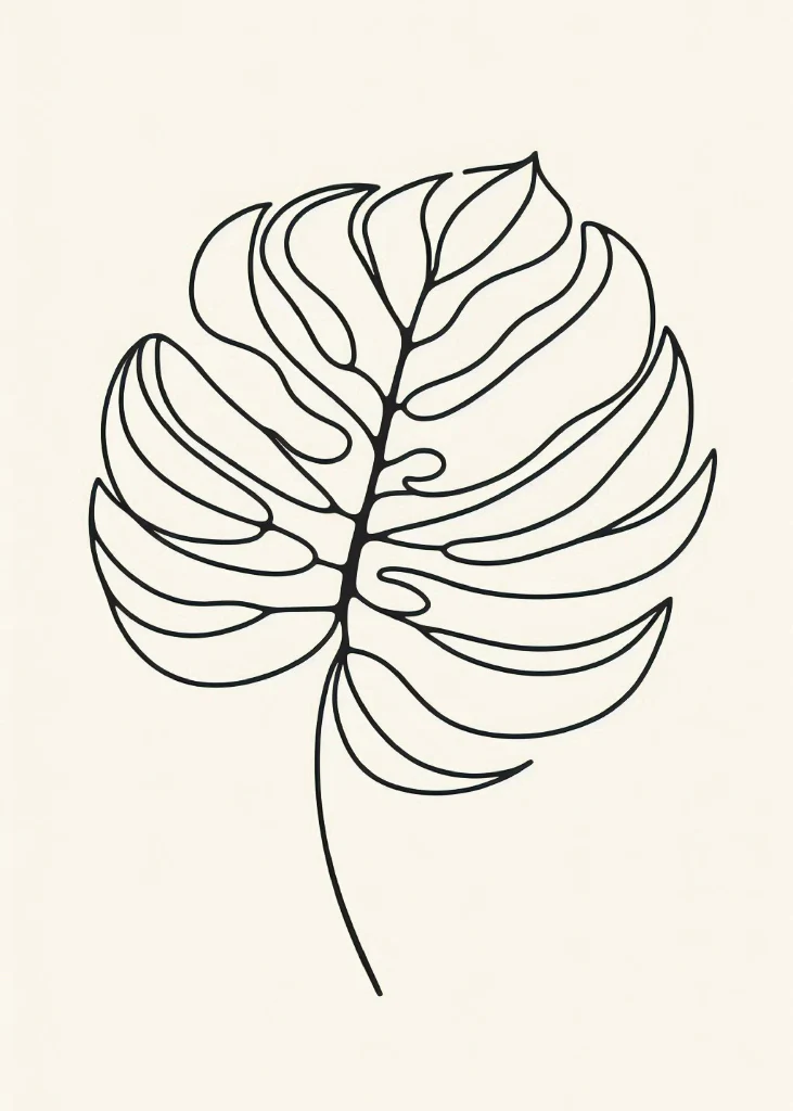 Monstera Leaf Line Art - Minimalist Botanical Wall Print