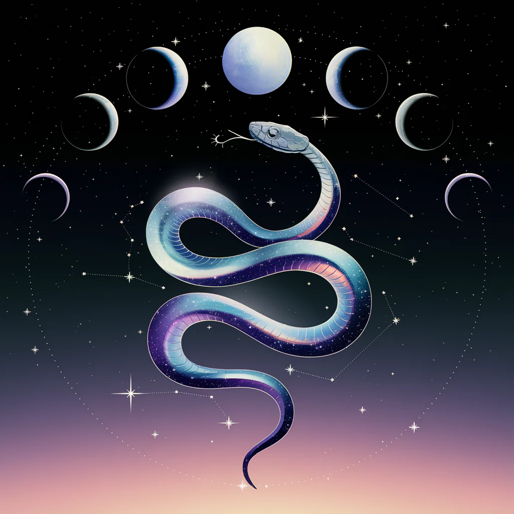 Moon phase iridescent snake