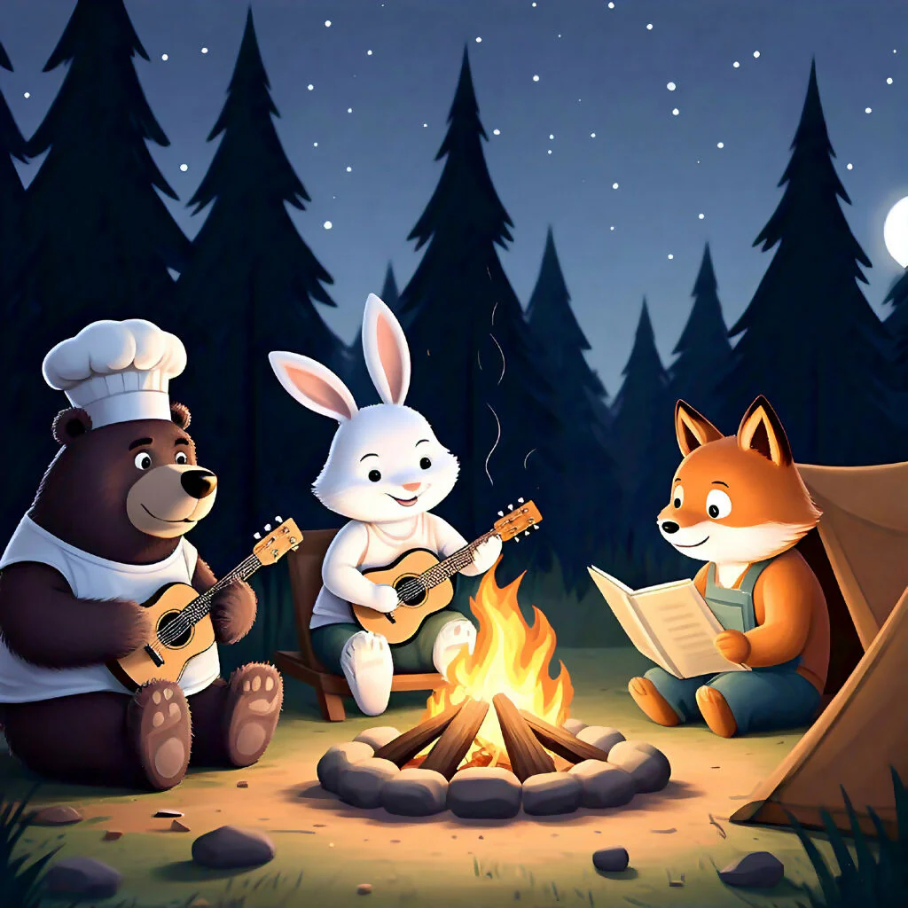 Moonlit Melody: Forest Friends by the Fire