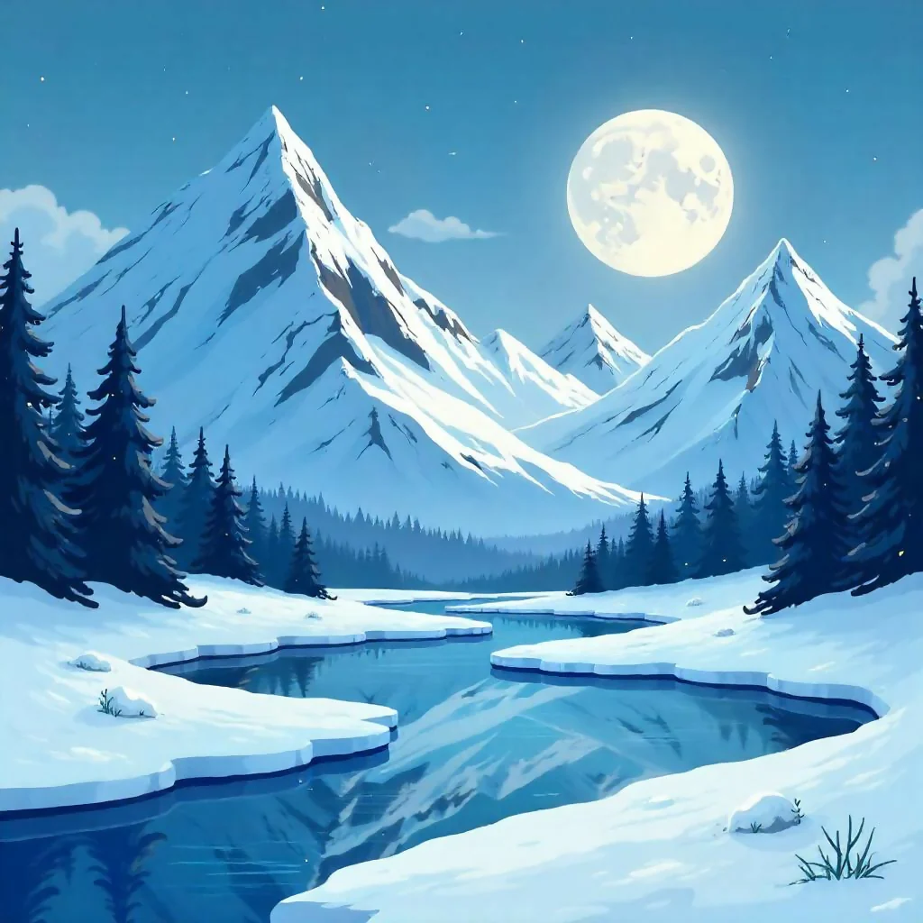 Moonlit Winter Wonderland – Serene Snowy Landscape