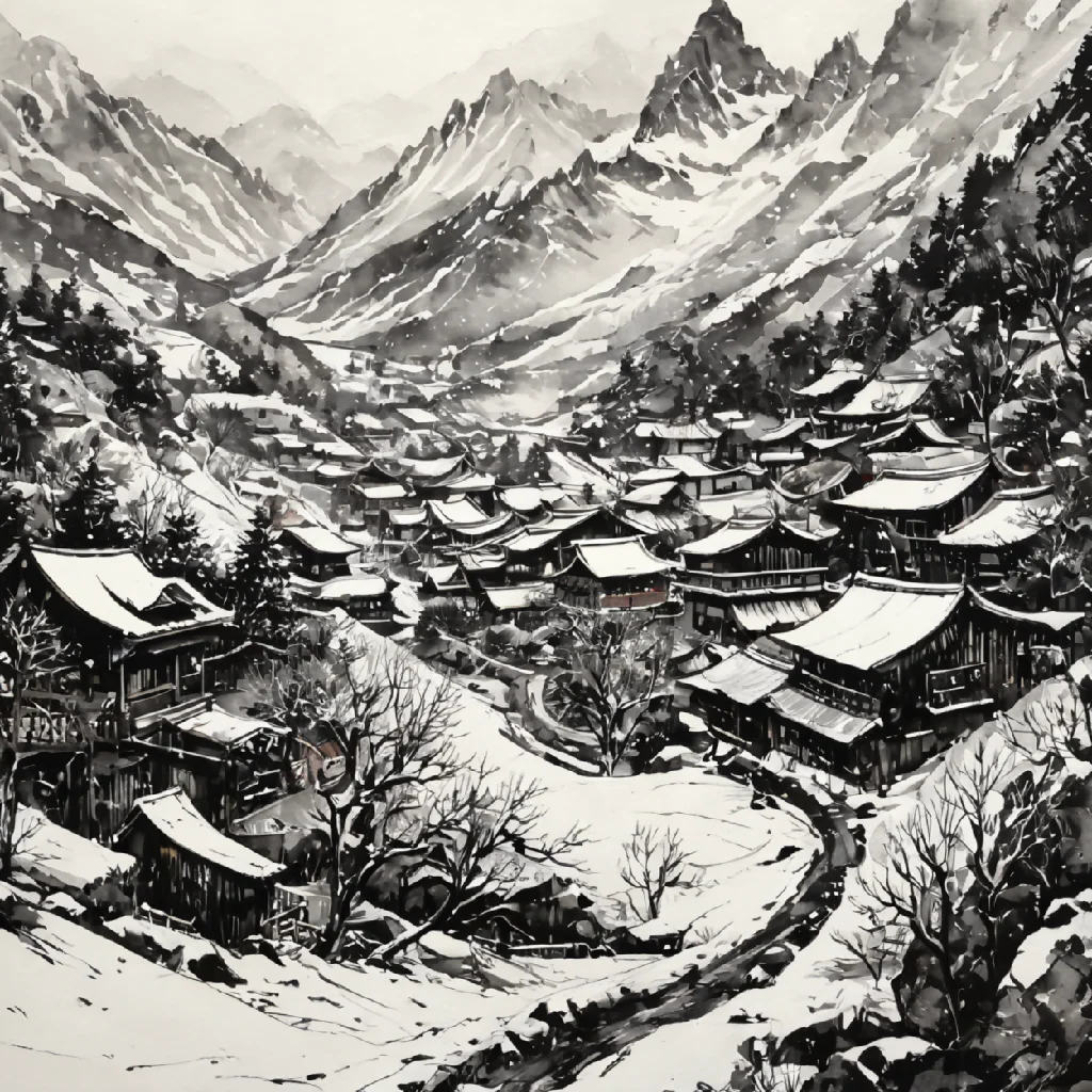 Mountain village in winter - Image 3