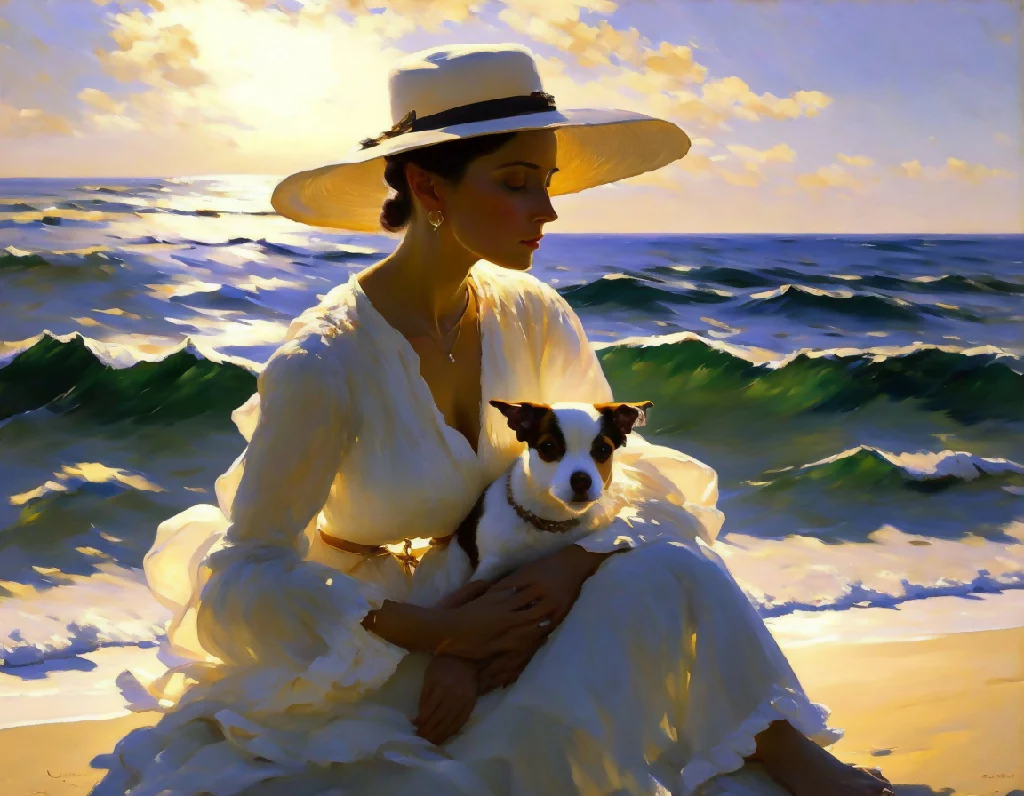 Mujer con perro en la playa