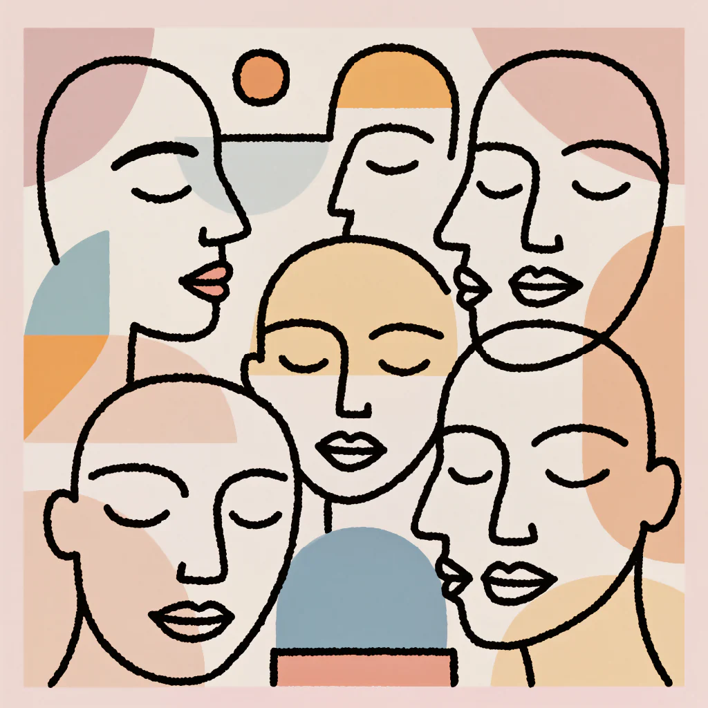 "Muted Muses – Geometric Face Art"