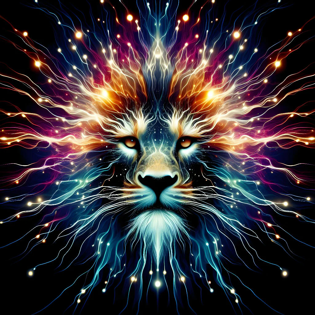 Mystical Lion Artwork with Cosmic Background