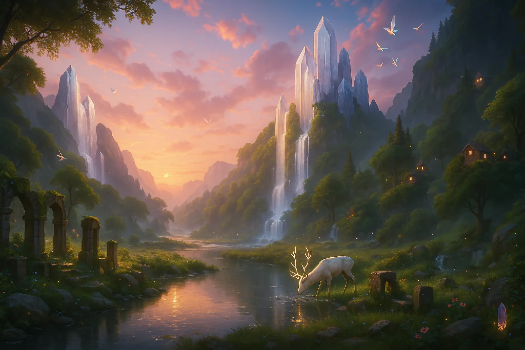 “Mystical Valley of Light – Enchanted Fantasy Landscape Art”