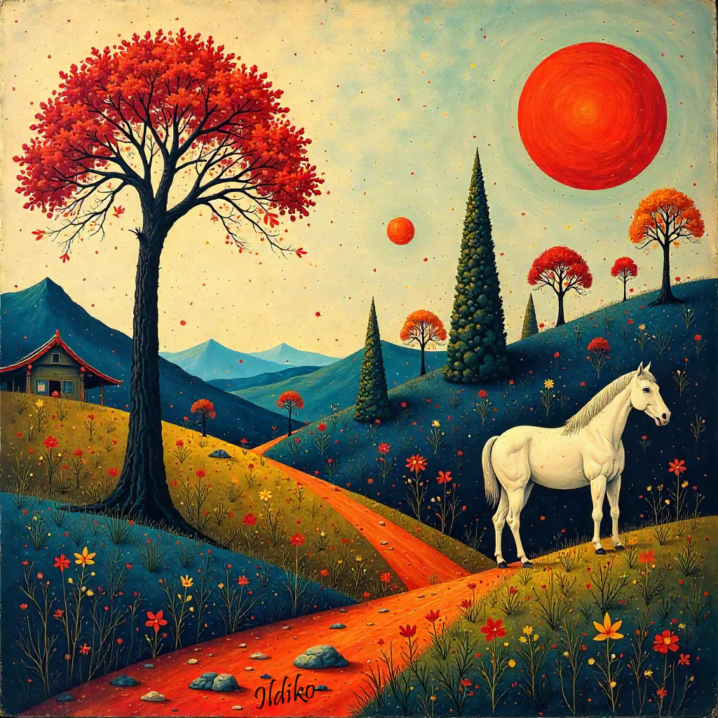 Naive landscape with horse