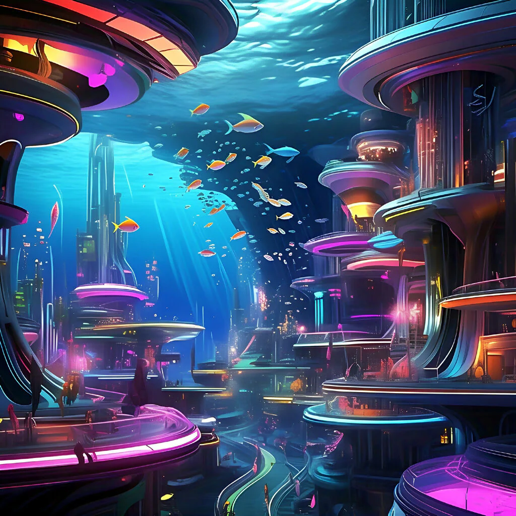 Neon Abyss: Surreal City Beneath the Waves