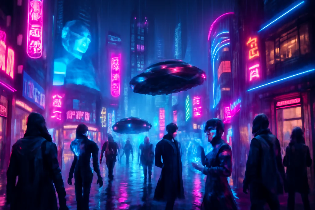 Neon Cyberpunk Cityscape Art Print
