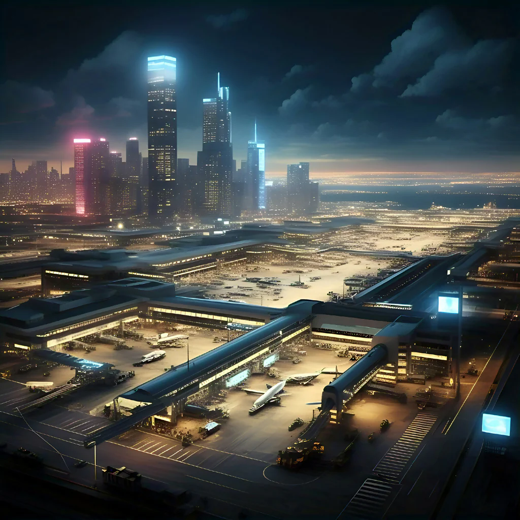 Neon Horizon: Futuristic Airport Metropolis