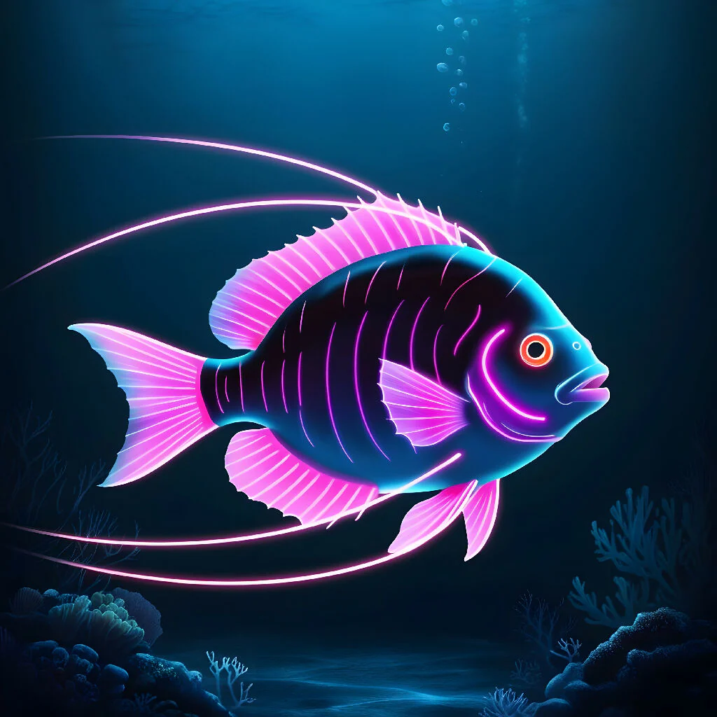Neon Radiance: A Luminous Fish in the Depths - Image 2