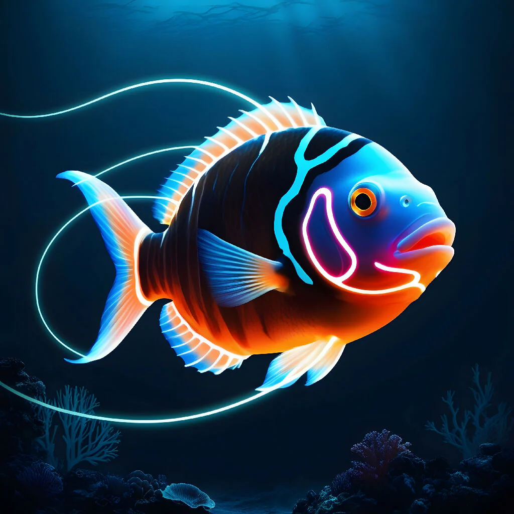 Neon Radiance: A Luminous Fish in the Depths - Image 3