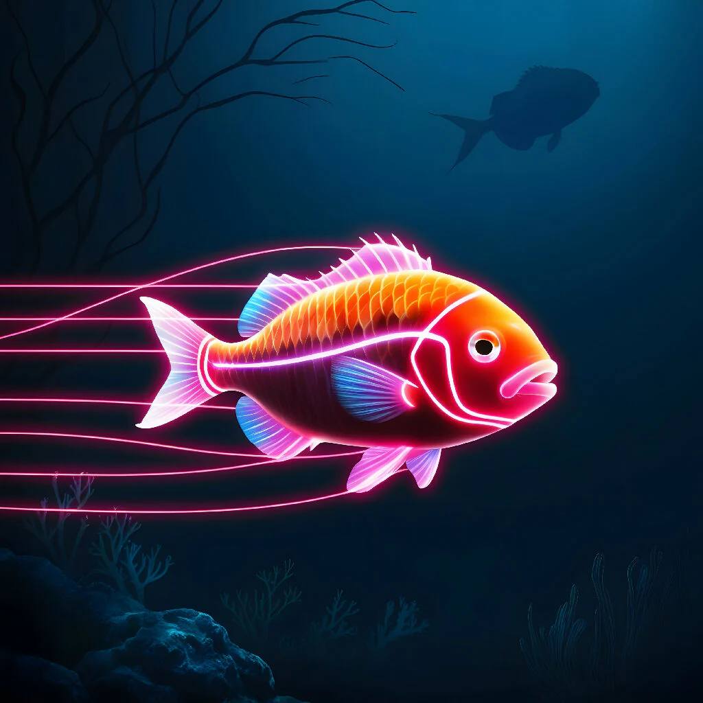 Neon Radiance: A Luminous Fish in the Depths - Image 4