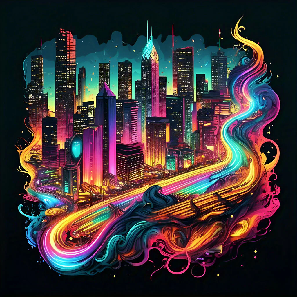 “Neon Skyline Symphony: Futuristic Urban Architecture”