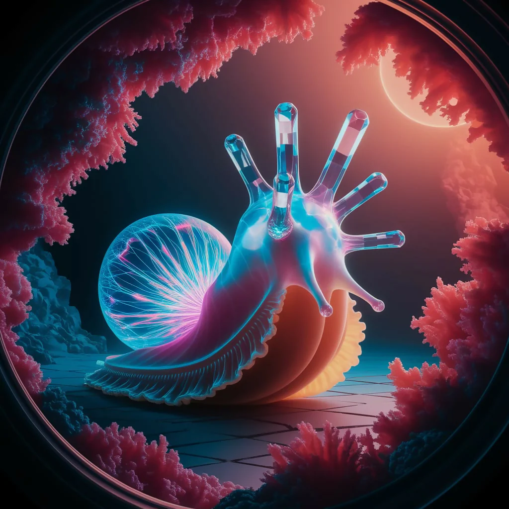 Neon Sphere Snail – Futuristic Bioluminescent Artwork