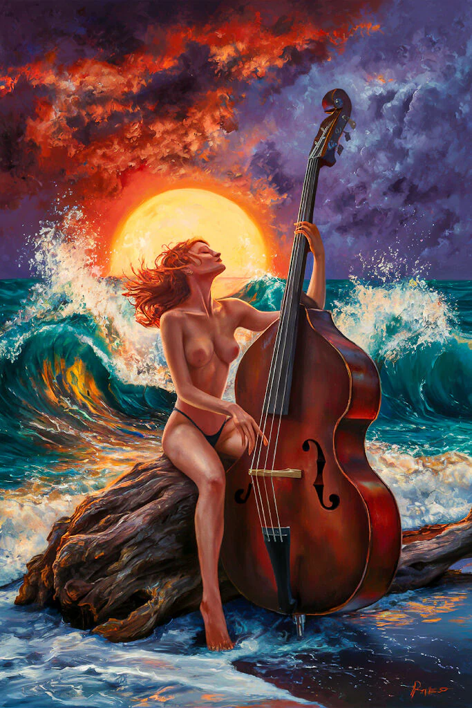 Nude Art Painting of Naked Woman with Cello #1