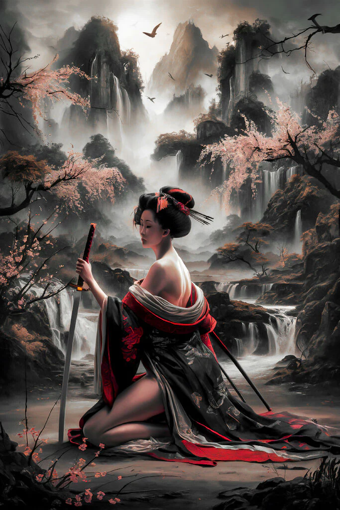 Oriental Oil Painting of Gorgeous Naked Geisha #1