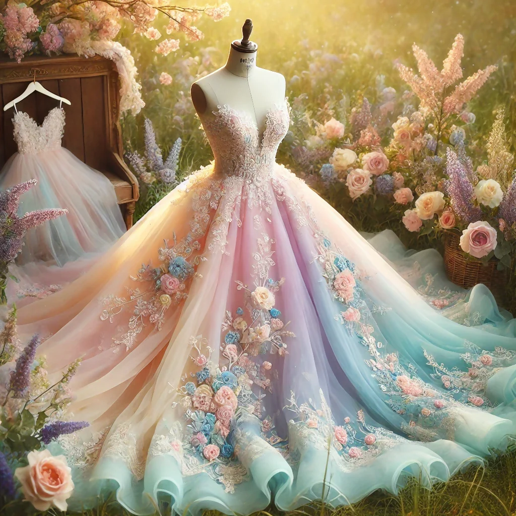 Pastel Dream Wedding Dress in a Meadow