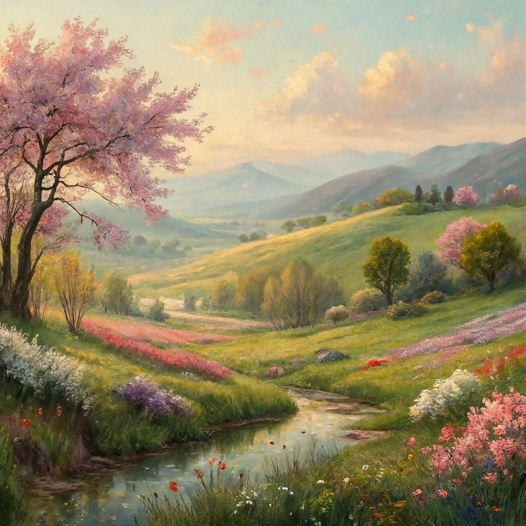 Pastoral Serenity in a Blooming Valley