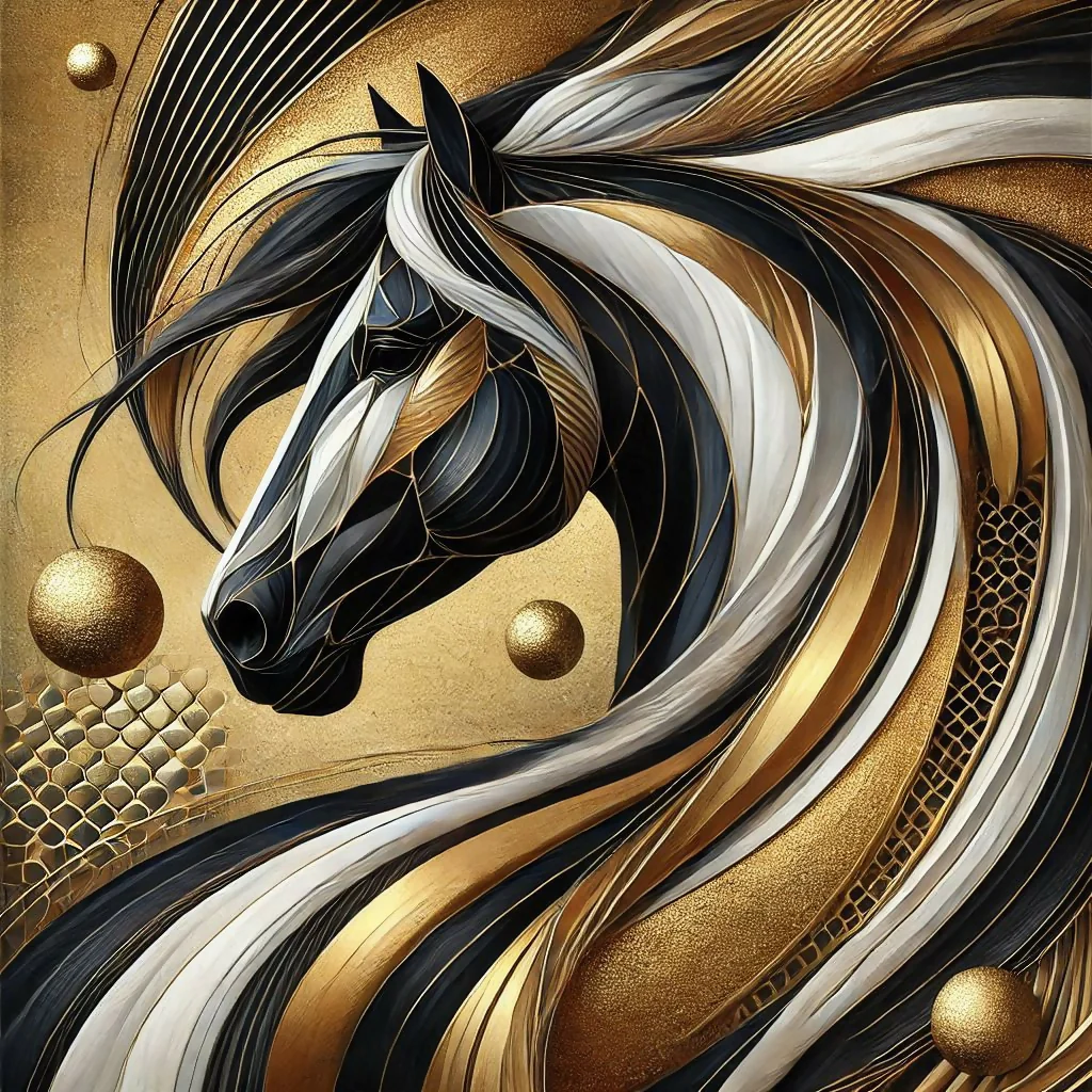 Pferd mit goldenen Kugeln