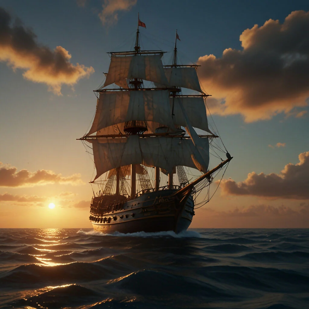 Photo of an ultra-realistic sailing ship, dramatic light, pale sunrise, cinematic lighting 2