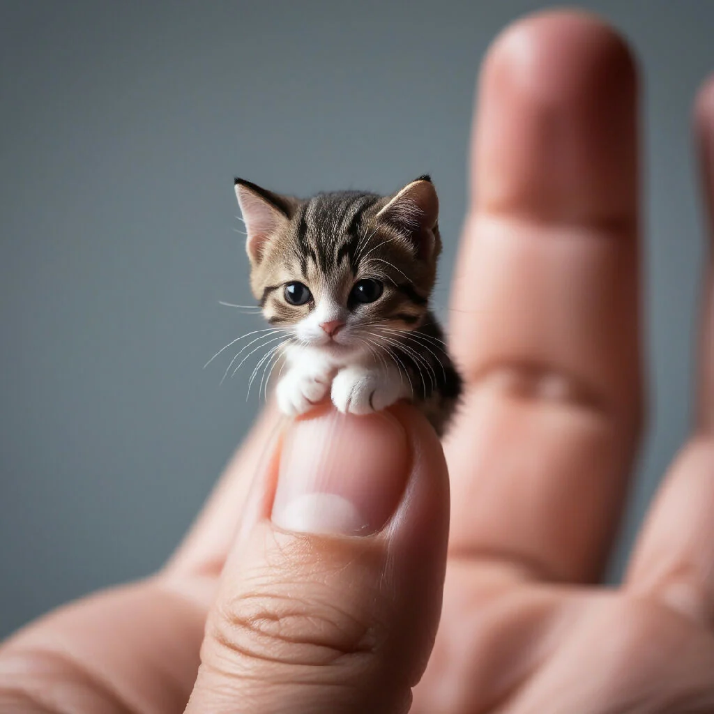 Photorealistic macro shot of a tiny miniature cute ca