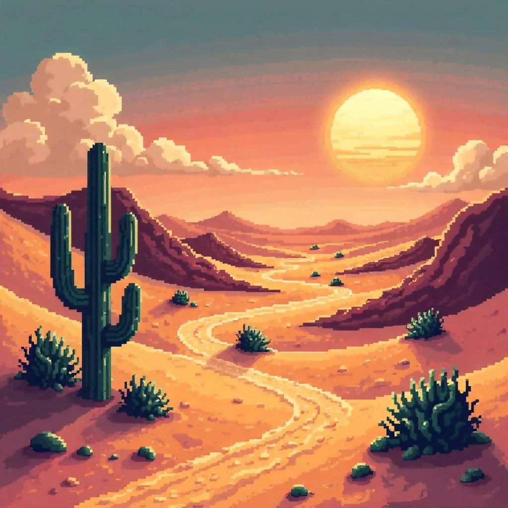 Pixel Desert Glow – Sunset in the Wild West
