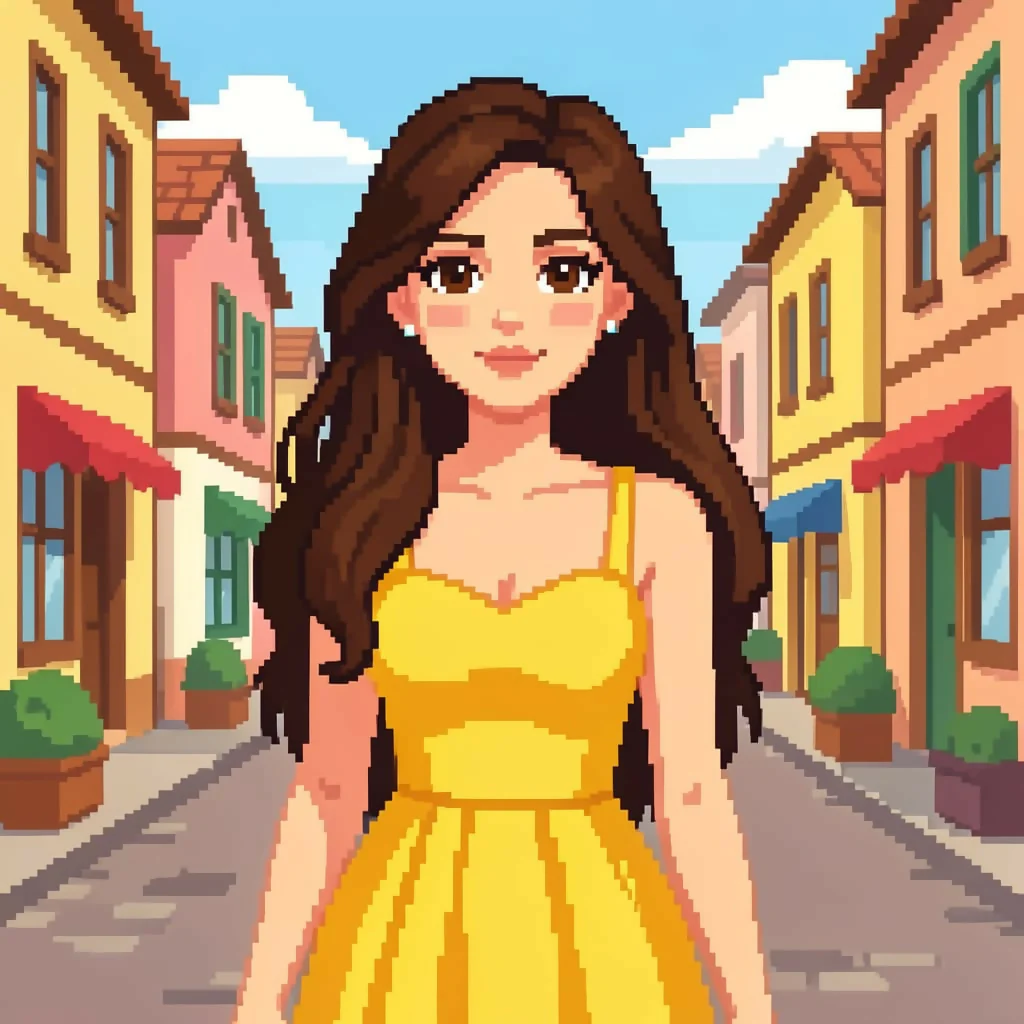Pixel Town Under Blue Skies