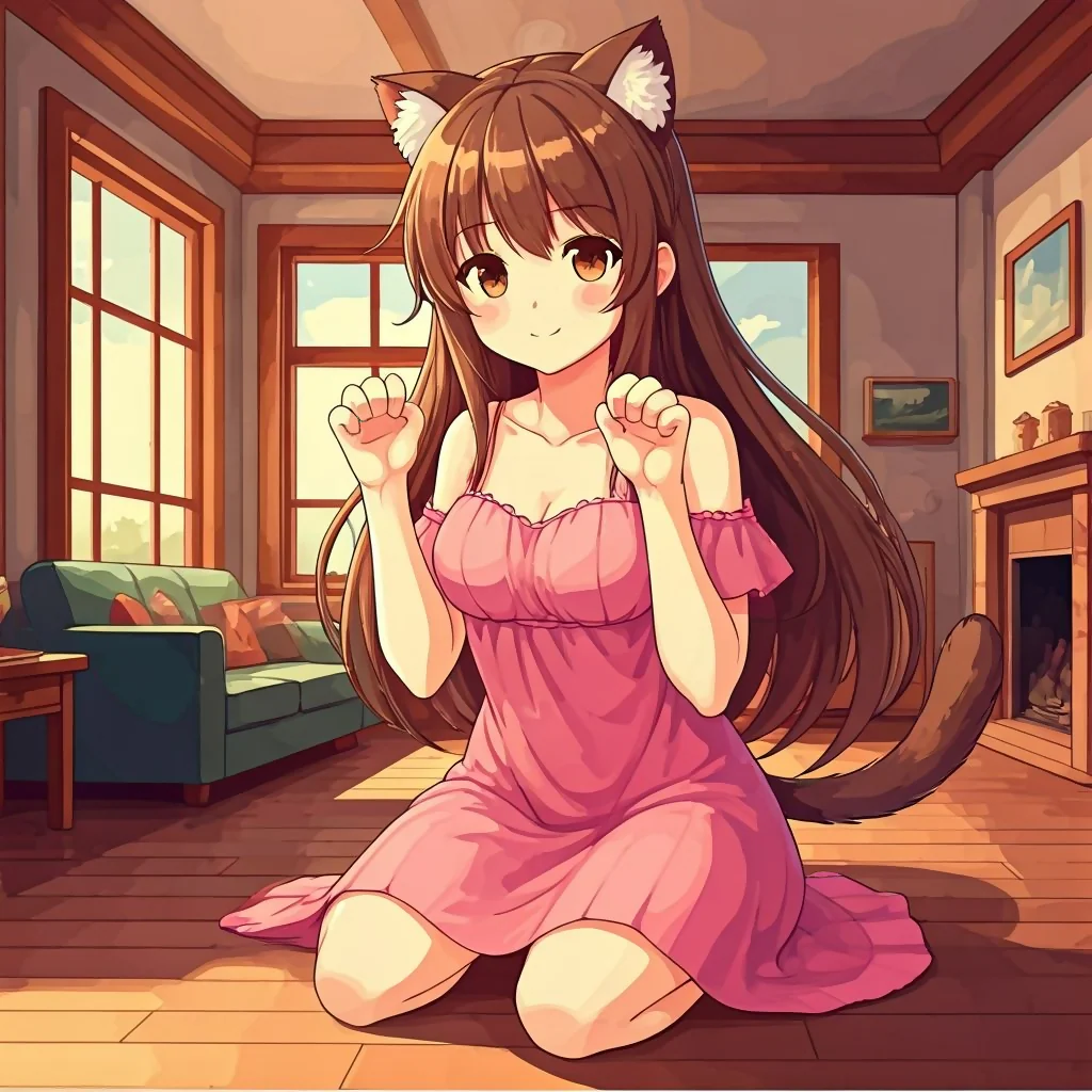 Playful Anime Cat Girl