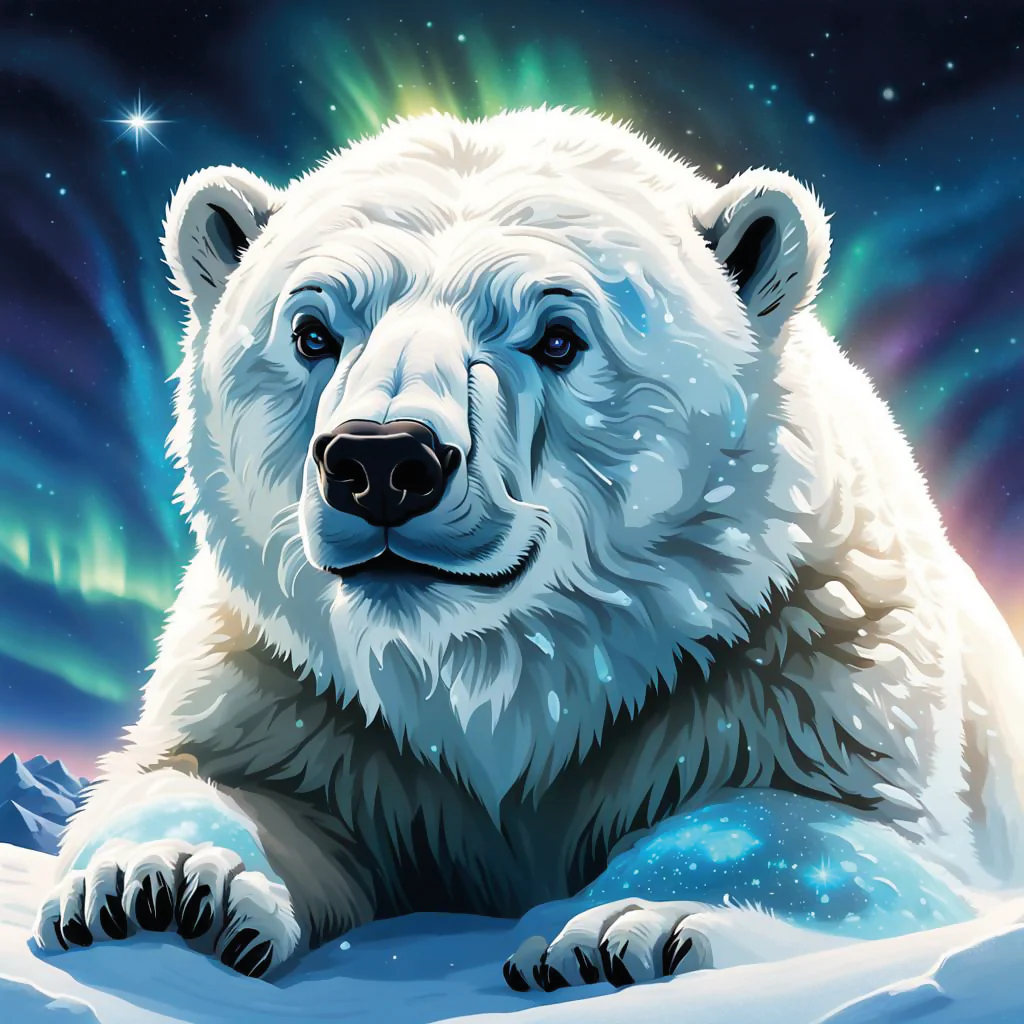 Playful Polar Bear Cub Under Northern Lights