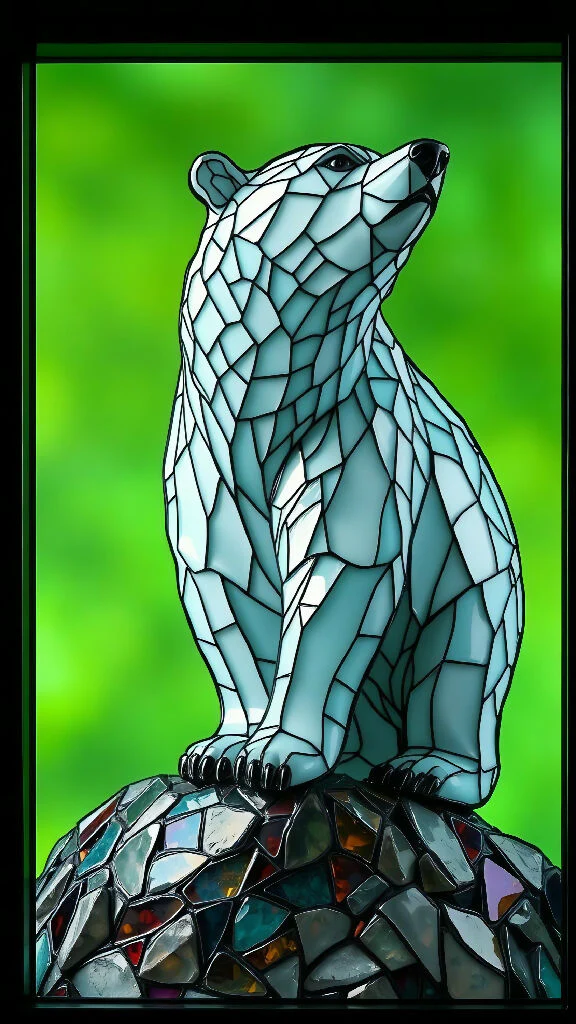 Polar Bear on Mosaic Base in Stained Glass