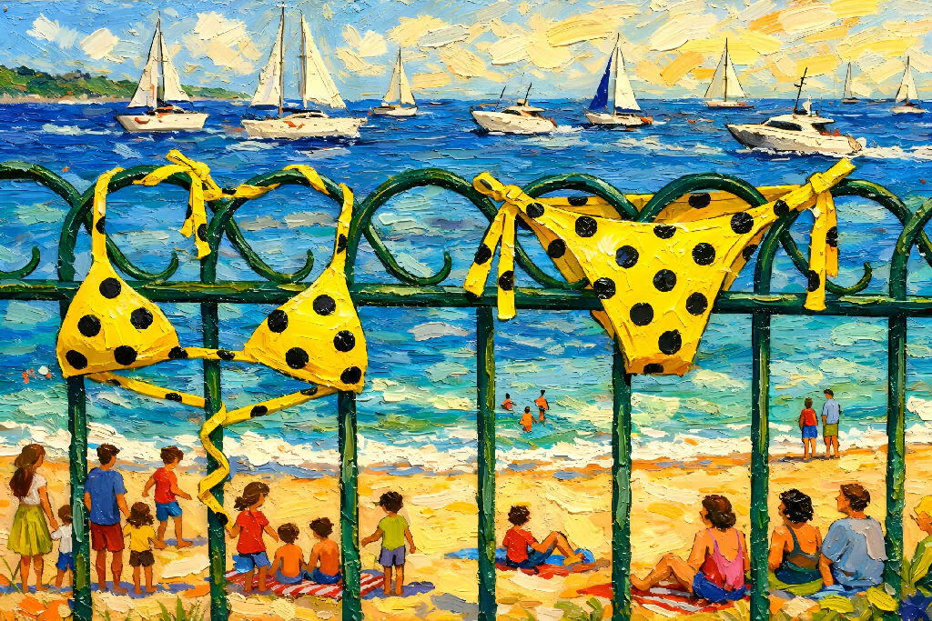 Polka Dot Bikini on Beach Day