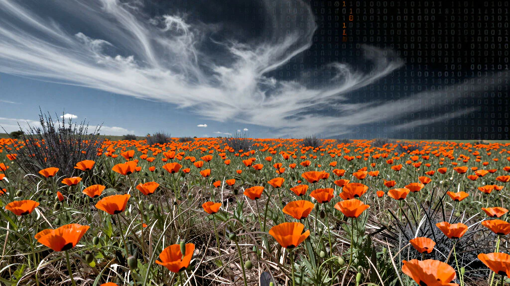 Poppies Meet Digital Skyline