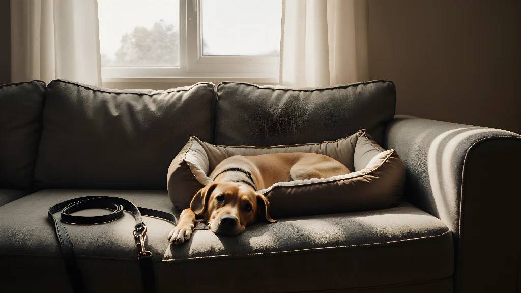 Premium Leather Pet Leash & Comfort Bolster Bed Set