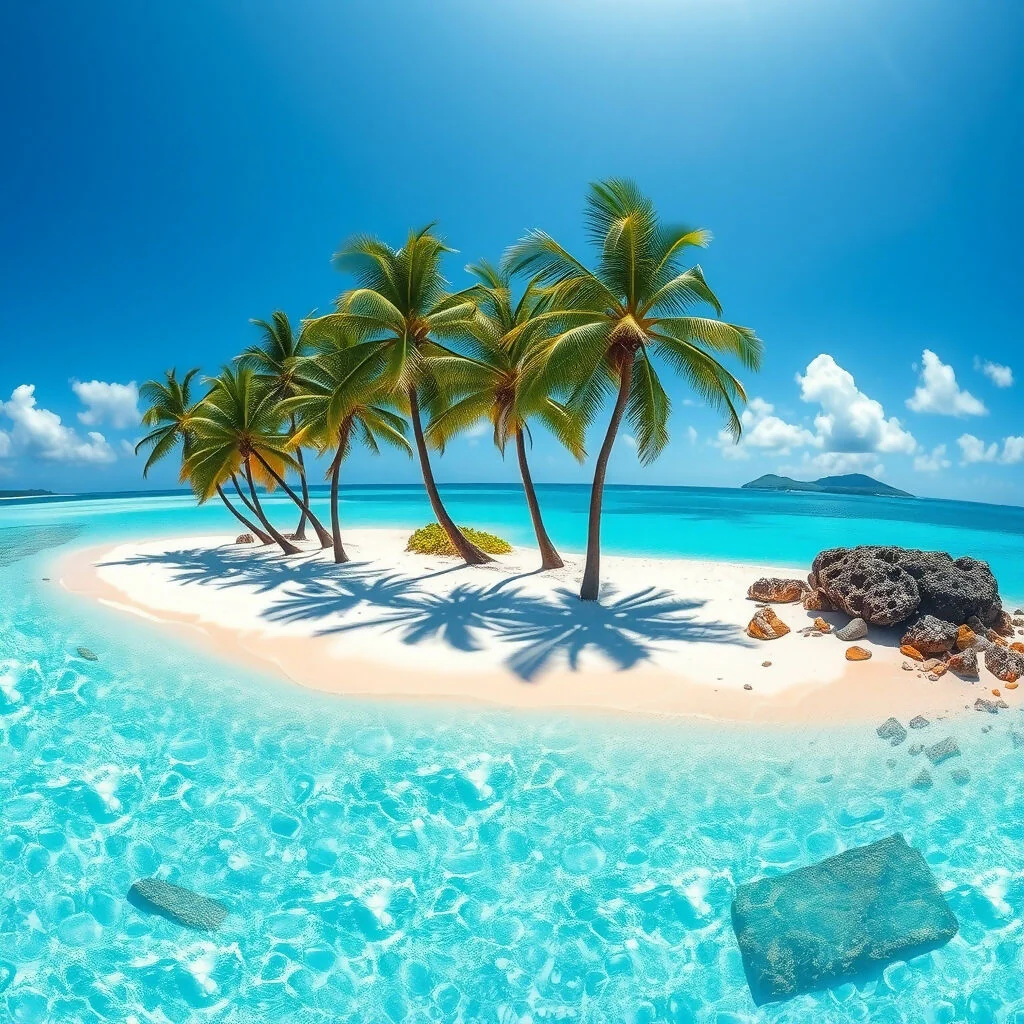 Pristine Tropical Island with Palm Trees and Crystal Clear Waters