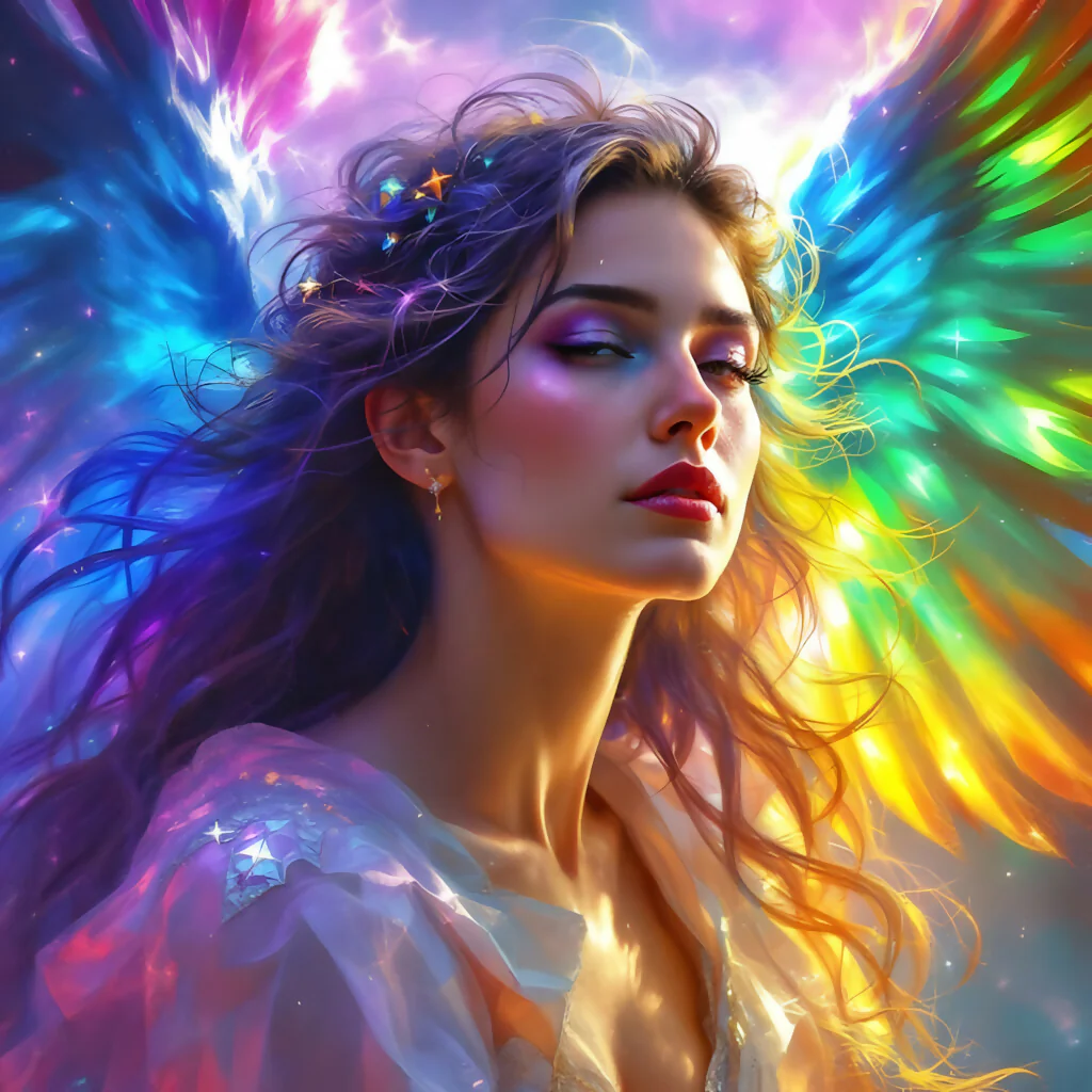 Radiant Ascension: The Rainbow-Winged Angel