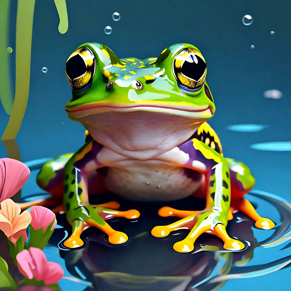 Radiant Frog in Bloom: Hyper-Realistic Amphibian Portrait