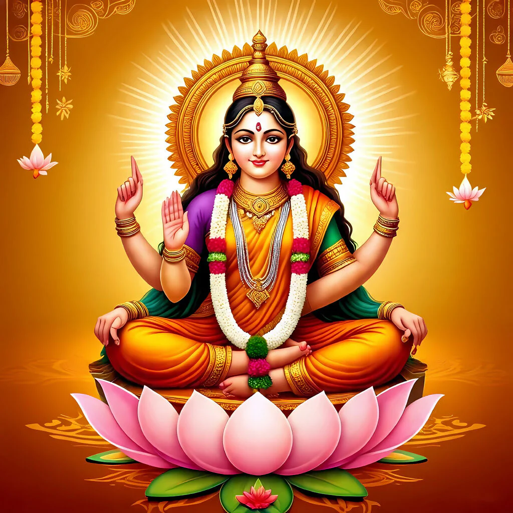 Radiant Lakshmi Divine Portrait on Lotus Throne