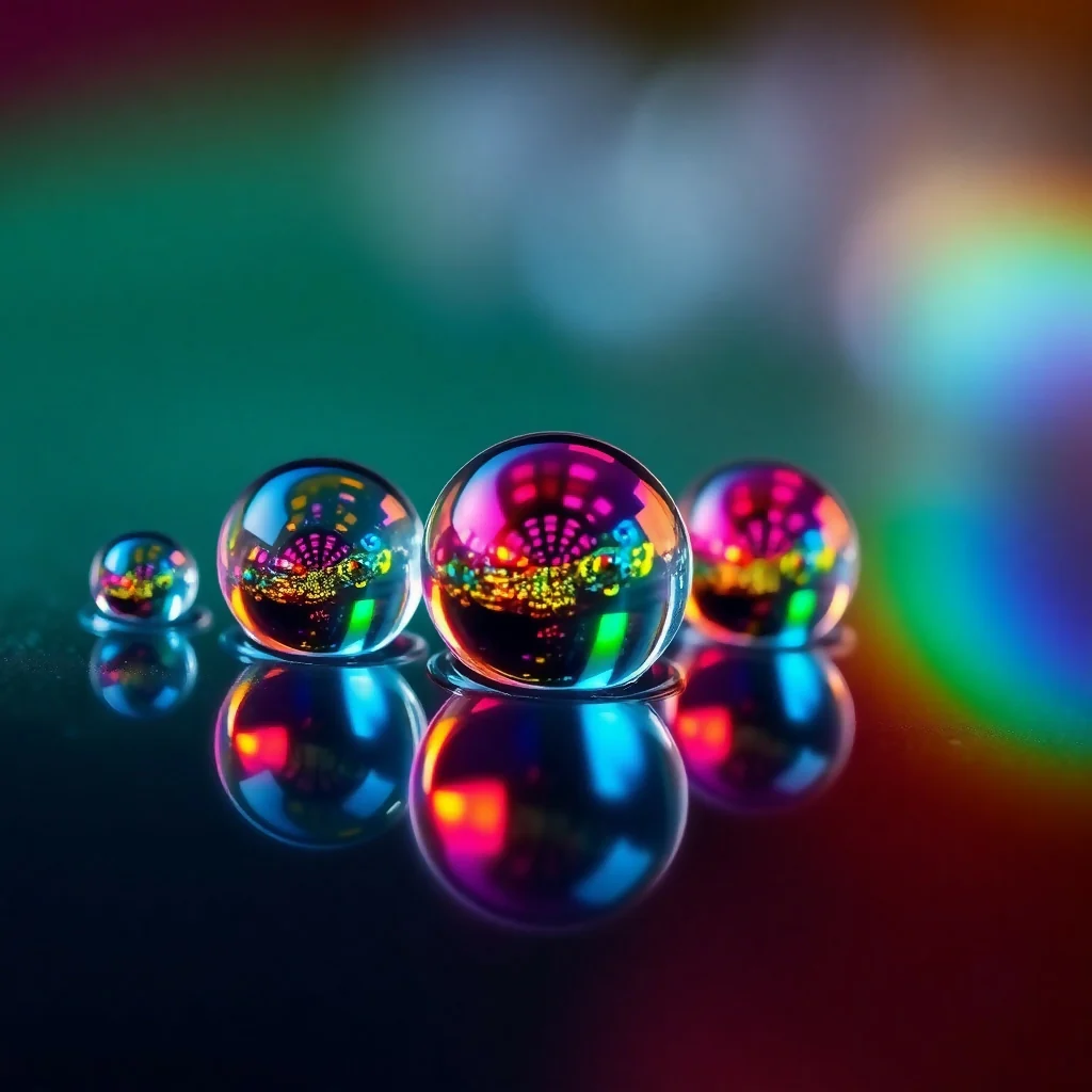"Rainbow Light Reflections in Glass Spheres"