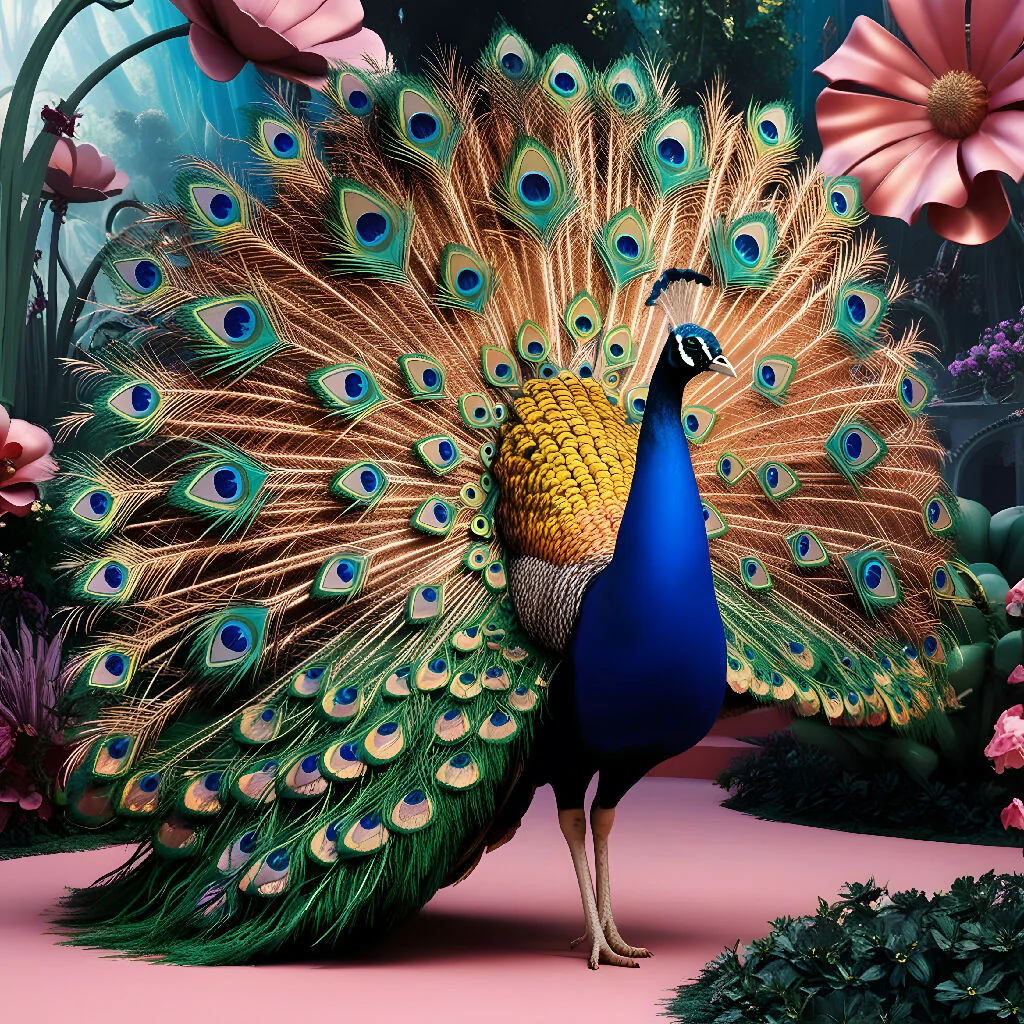 Rainbow Peacock in a Dreamlike Surreal Garden - Image 4