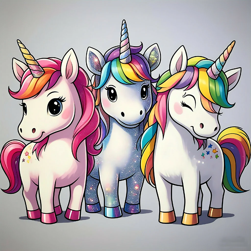 Rainbow Trio: Magical Unicorn Parade Pop Art