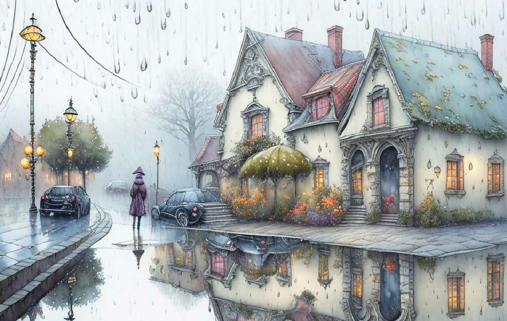 Rainy day in the town