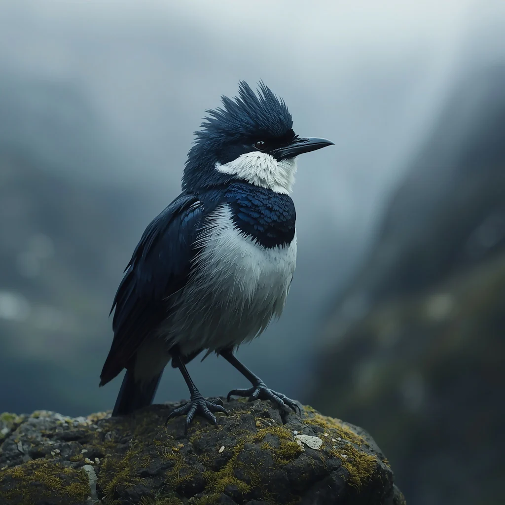 realistic exotic bird with deep blue