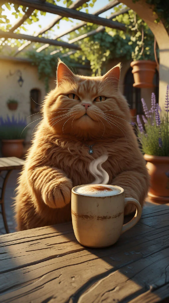 Realistically rendered fat orange tabby cat with thick