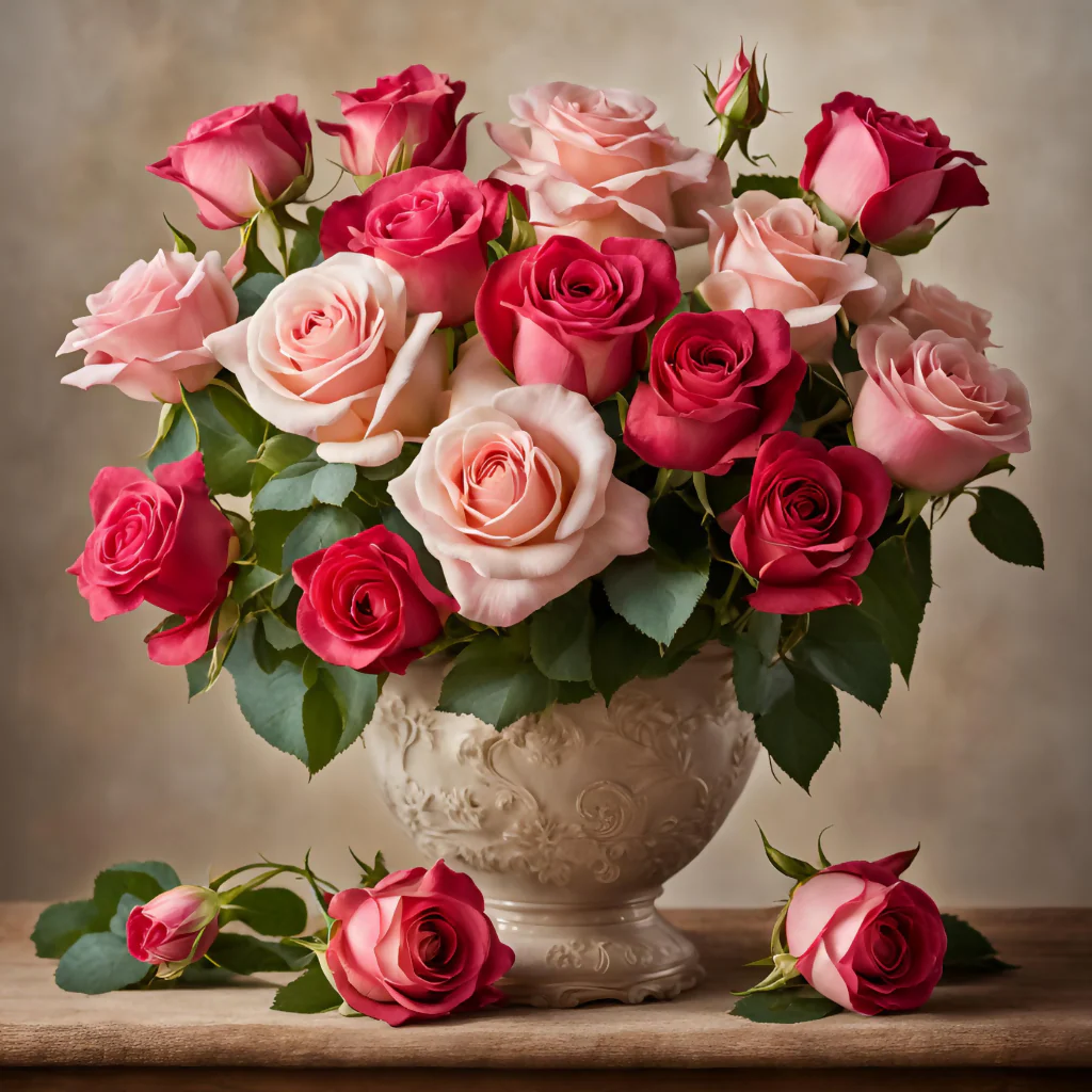 Red and Pink Roses in the Vase