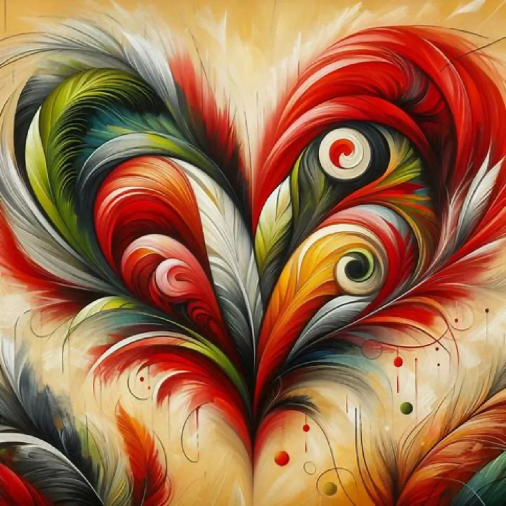 Red décoration Abstract Painting, Painting Yellow, Green, Black and Orange Heart - Image 3