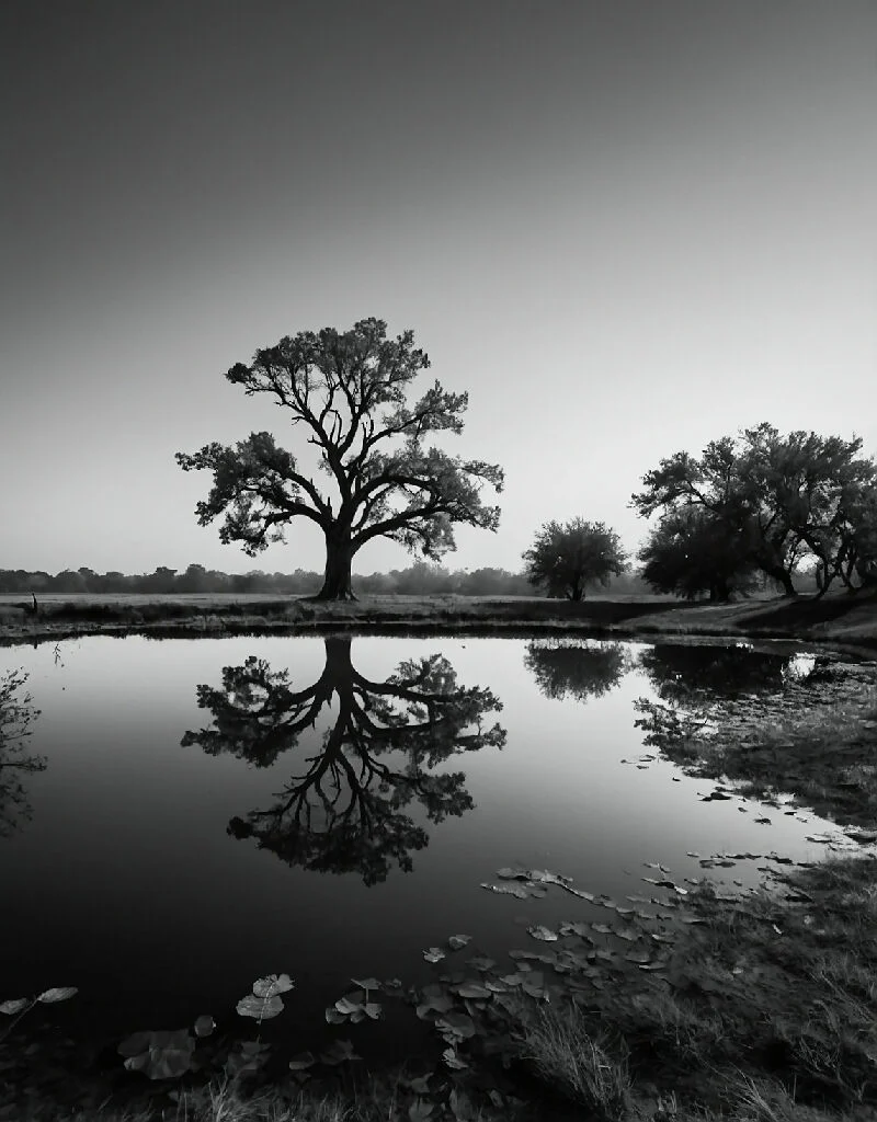 Reflecting tree in monochrome